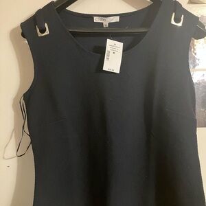 Cleo Dark Blue Textured Sleeveless Blouse